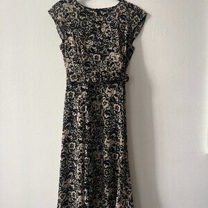LAURA ASHLEY - Vintage Floral Dress - Brown / Beige w Belt
